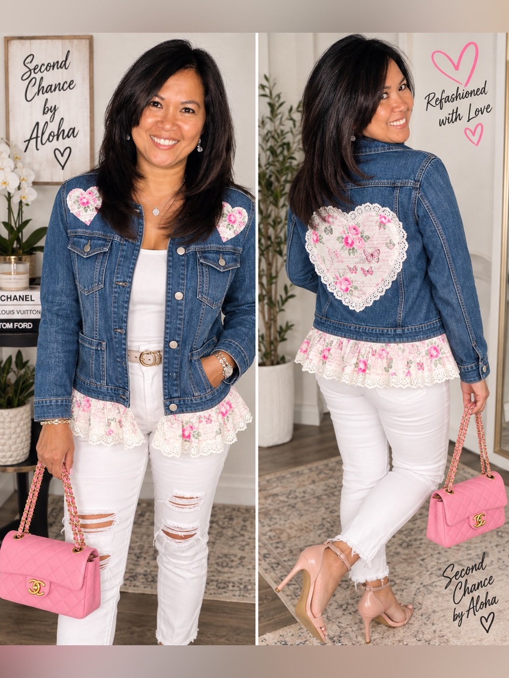 Second Chance by Aloha Romantic Rose Ruffle Denim Jacket PM